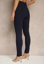 Granatowe Legginsy High Waist z Wiskozą z Cyrkoniowym Guzikiem Naliselle