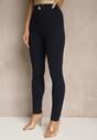 Granatowe Legginsy High Waist z Wiskozą z Cyrkoniowym Guzikiem Naliselle