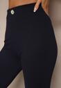 Granatowe Legginsy High Waist z Wiskozą z Cyrkoniowym Guzikiem Naliselle