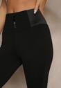 Czarne Spodnie Dzwony z Wiskozą i Bawełną High Waist Ozdobione Guzikami Doliella