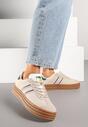 Beżowo-Zielone Klasyczne Sneakersy na Niewysokiej Platformie Terilee