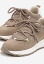 Ciemnobeżowe Zamszowe Sneakersy z Wkładką ze Skóry Naturalnej Dolavienne