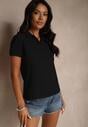 Czarny Bawełniany T-shirt Typu Polo Arsenllia