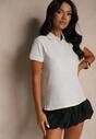 Jasnoszary Bawełniany T-shirt Typu Polo Arsenllia