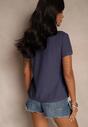Granatowy Bawełniany T-shirt Typu Polo Arsenllia