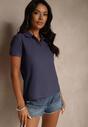 Granatowy Bawełniany T-shirt Typu Polo Arsenllia