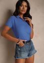 Niebieski Bawełniany T-shirt Typu Polo Arsenllia