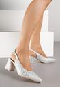 Srebrne Sandały na Słupku Slingback Ozdobione Cyrkoniami Melanetta