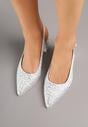 Srebrne Sandały na Słupku Slingback Ozdobione Cyrkoniami Melanetta
