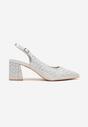 Srebrne Sandały na Słupku Slingback Ozdobione Cyrkoniami Melanetta