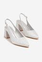 Srebrne Sandały na Słupku Slingback Ozdobione Cyrkoniami Melanetta
