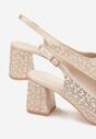 Beżowe Sandały na Słupku Slingback Ozdobione Cyrkoniami Melanetta