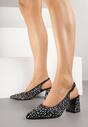 Czarne Sandały na Słupku Slingback Ozdobione Cyrkoniami Melanetta