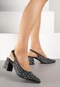 Czarne Sandały na Słupku Slingback Ozdobione Cyrkoniami Melanetta