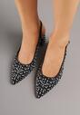 Czarne Sandały na Słupku Slingback Ozdobione Cyrkoniami Melanetta
