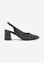 Czarne Sandały na Słupku Slingback Ozdobione Cyrkoniami Melanetta