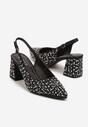 Czarne Sandały na Słupku Slingback Ozdobione Cyrkoniami Melanetta