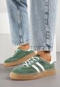 Zielone Zamszowe Sneakersy w Stylu Kultowych Tenisówek ze Skórzaną Wkładką i Wzorem w Panterkę Tenannia