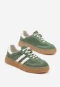 Zielone Zamszowe Sneakersy w Stylu Kultowych Tenisówek ze Skórzaną Wkładką i Wzorem w Panterkę Tenannia