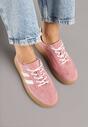 Różowe Zamszowe Sneakersy w Stylu Kultowych Tenisówek ze Skórzaną Wkładką i Wzorem w Panterkę Tenannia