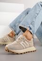 Beżowe Sneakersy ze Skóry Naturalnej Ozdobione Geometrycznym Wzorem Melassea
