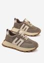 Ciemnobeżowe Sneakersy ze Skóry Naturalnej Ozdobione Geometrycznym Wzorem Melassea