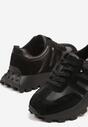 Czarne Sneakersy ze Skóry Naturalnej Ozdobione Geometrycznym Wzorem Melassea
