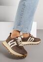 Brązowe Sneakersy ze Skóry Naturalnej Ozdobione Geometrycznym Wzorem Melassea