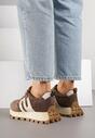 Brązowe Sneakersy ze Skóry Naturalnej Ozdobione Geometrycznym Wzorem Melassea