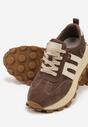 Brązowe Sneakersy ze Skóry Naturalnej Ozdobione Geometrycznym Wzorem Melassea