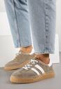 Ciemnobeżowe Sneakersy Tenisówki z Wkładką ze Skóry Naturalnej Ozdobione Tłoczeniem Meluella