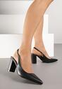 Czarne Sandały na Słupku Slingback Halatia