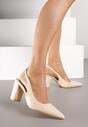 Beżowe Sandały na Słupku Slingback Halatia