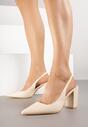 Beżowe Sandały na Słupku Slingback Halatia