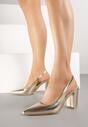 Złote Sandały na Słupku Slingback Halatia