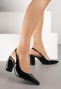 Czarne Sandały Lakierowane na Słupku Slingback Halasela
