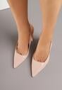 Beżowe Sandały Lakierowane na Słupku Slingback Halasela