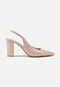 Beżowe Sandały Lakierowane na Słupku Slingback Halasela