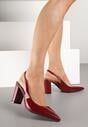 Bordowe Sandały Lakierowane na Słupku Slingback Halasela