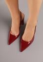 Bordowe Sandały Lakierowane na Słupku Slingback Halasela