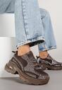 Brązowe Sneakersy na Platformie Ozdobione Cyrkoniami Luria
