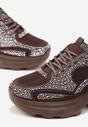 Brązowe Sneakersy na Platformie Ozdobione Cyrkoniami Luria