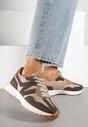 Brązowe Płaskie Sneakersy Ozdobione Geometrycznym Wzorem Rividi