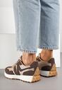 Brązowe Płaskie Sneakersy Ozdobione Geometrycznym Wzorem Rividi