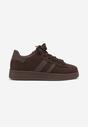 Brązowe Sneakersy na Niskiej Platformie z Naszywkami Flordexia