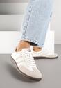Beżowe Sneakersy w Stylu Tenisówek z Geometrycznym Motywem Halonelle