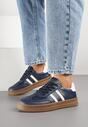 Granatowe Sneakersy Sportowe z Ozdobnymi Paskami i Przeszyciami Wenilan