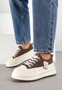 Brązowe Sneakersy na Tłoczonej Platformie Ozdobione Napisami  Naliase