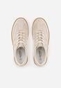Beżowe Płaskie Sneakersy ze Skóry Naturalnej z Ozdobnymi Paskami Nelarielis