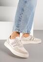 Beżowe Sneakersy ze Skóry Naturalnej Ozdobione Paskami Arabbela